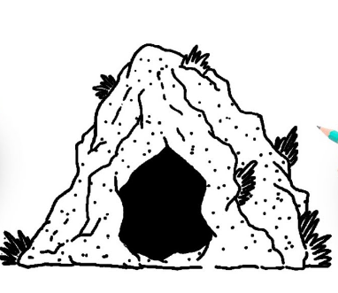 How to draw a cave step by step.